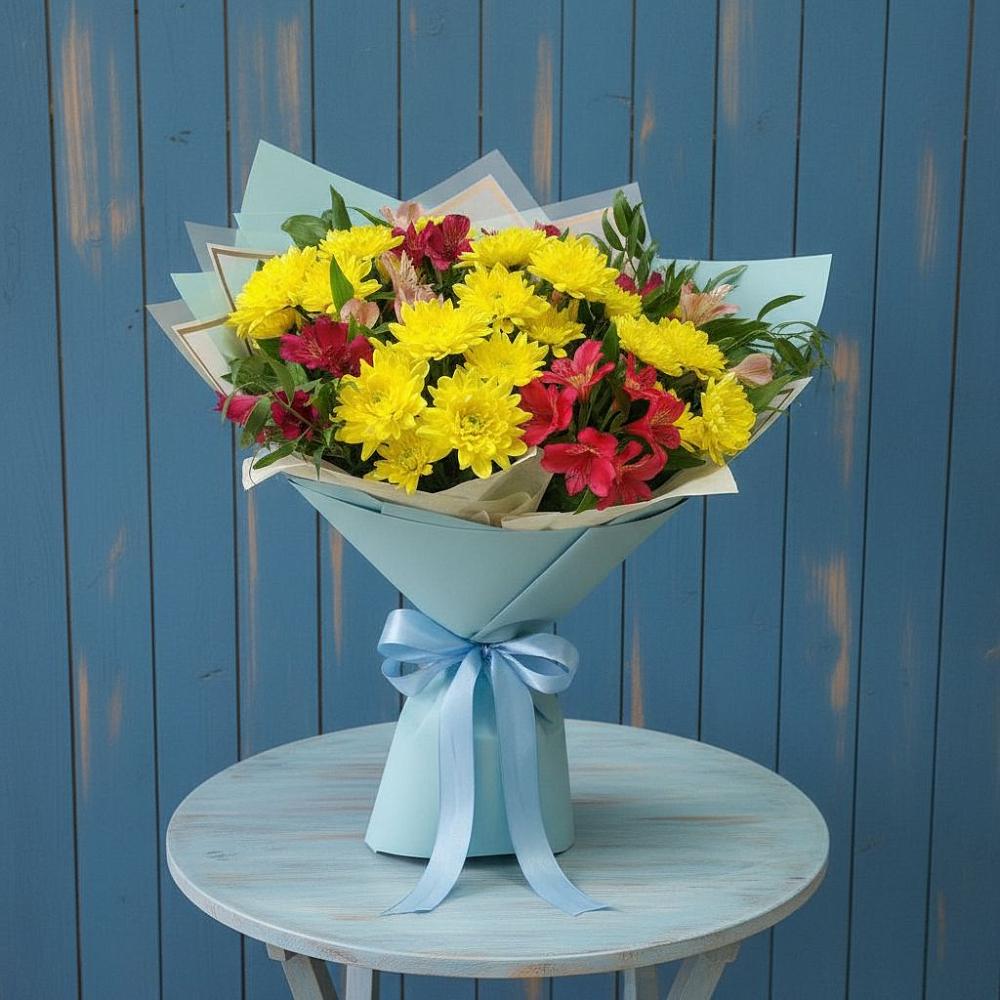 Букет цветов из: Альстромерии и Хризантемы в Грушевском