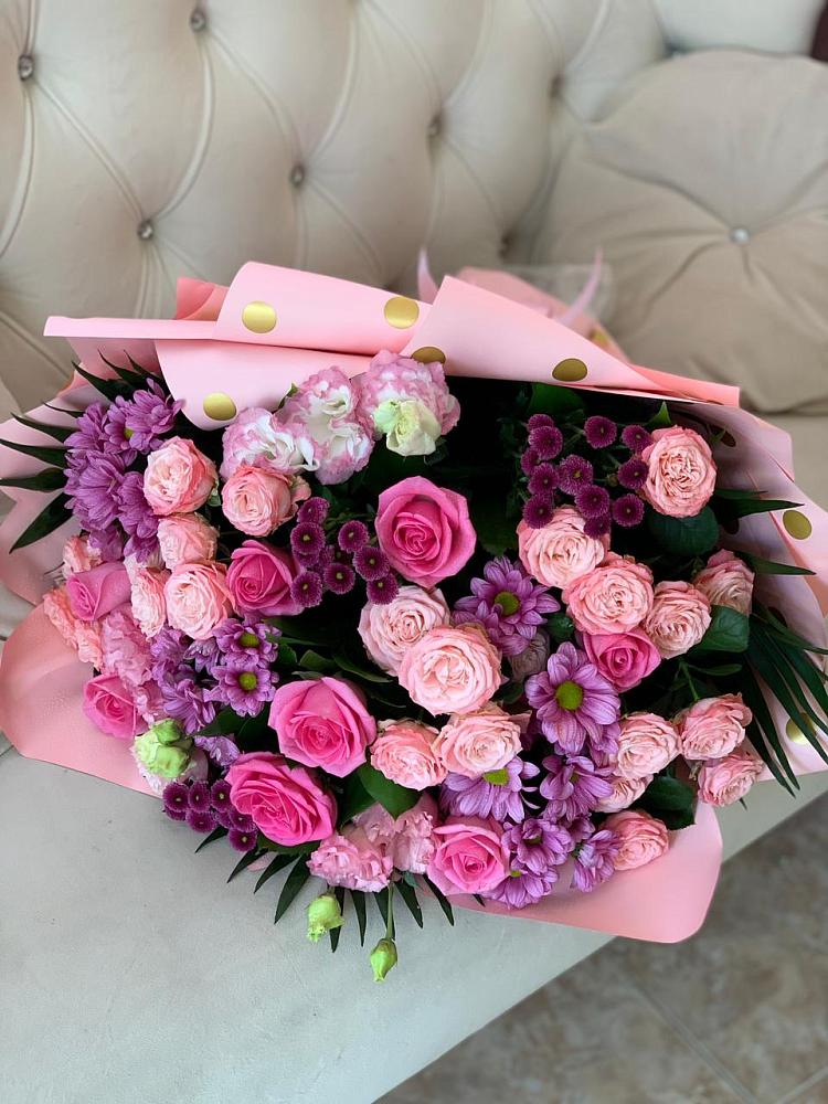 Букет цветов из: Хризантемы, Розы и Лизиантусы в Грушевском