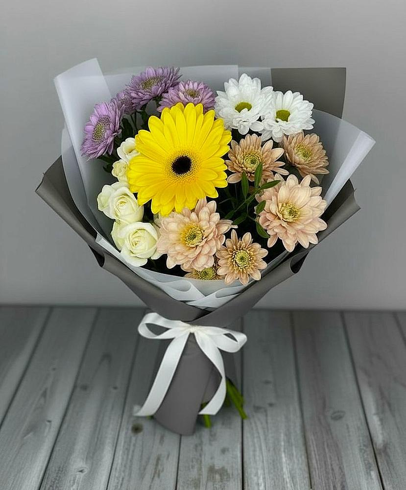Букет цветов из: Розы, Герберы и Хризантемы в Грушевском
