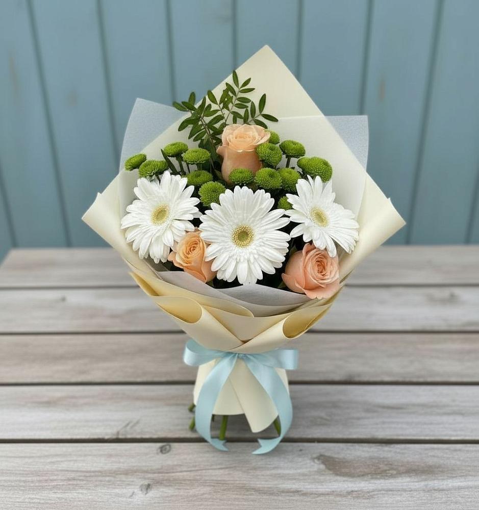 Букет цветов из: Герберы, Розы и Хризантемы в Грушевском