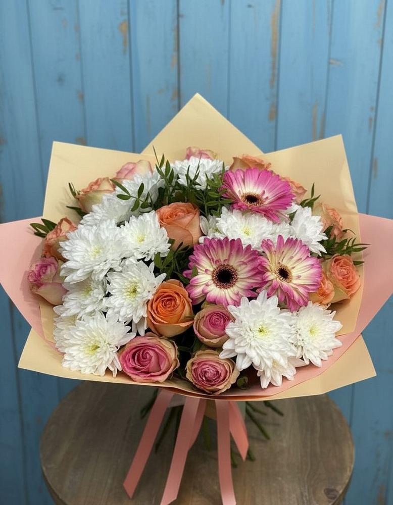 Букет цветов из: Розы, Герберы и Хризантемы в Грушевском