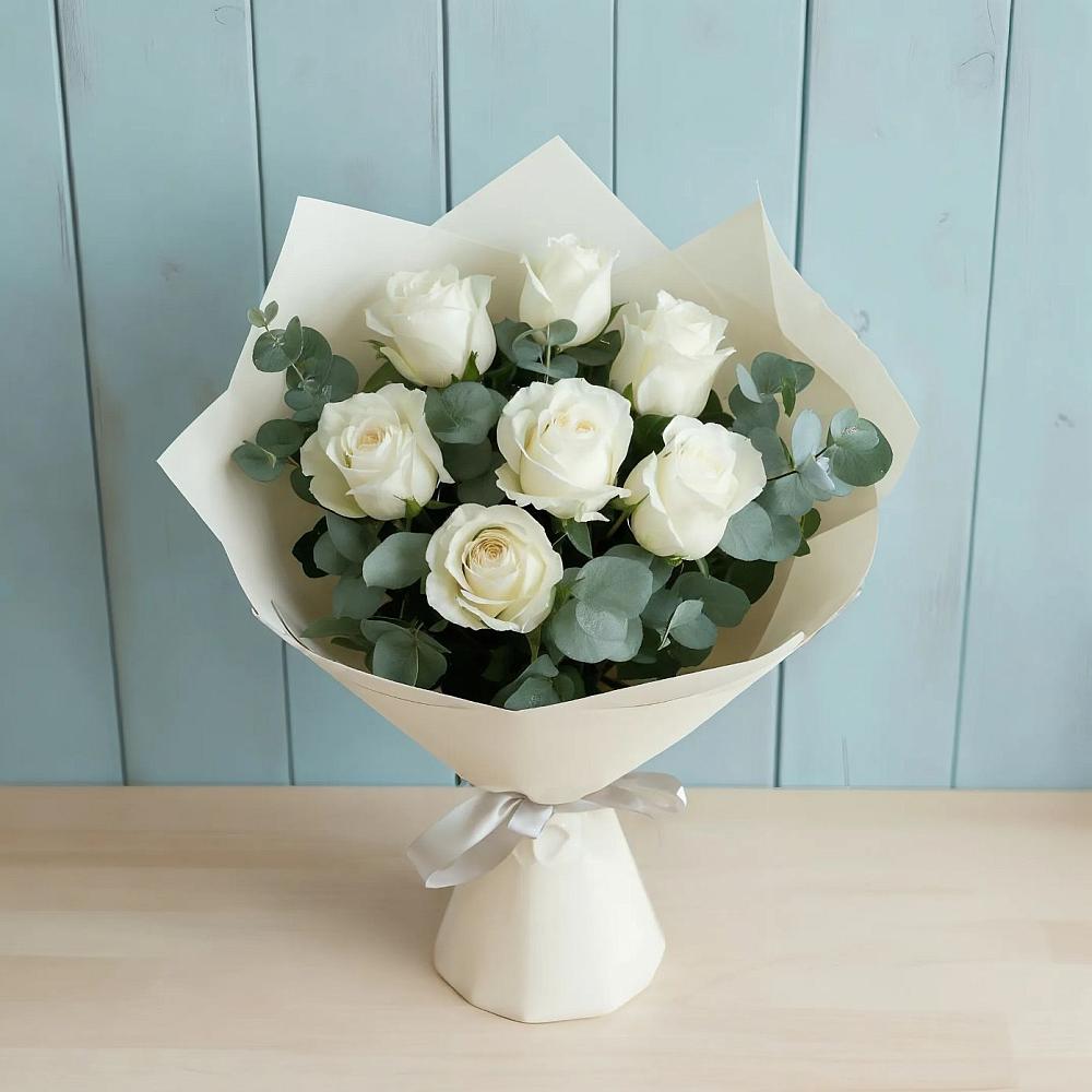 Букет Белые розы в Эвкалипте в Грушевском
