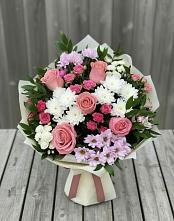 Букет цветов из:  Альстромерии, Гвоздики, Розы и Хризантемы в Грушевском