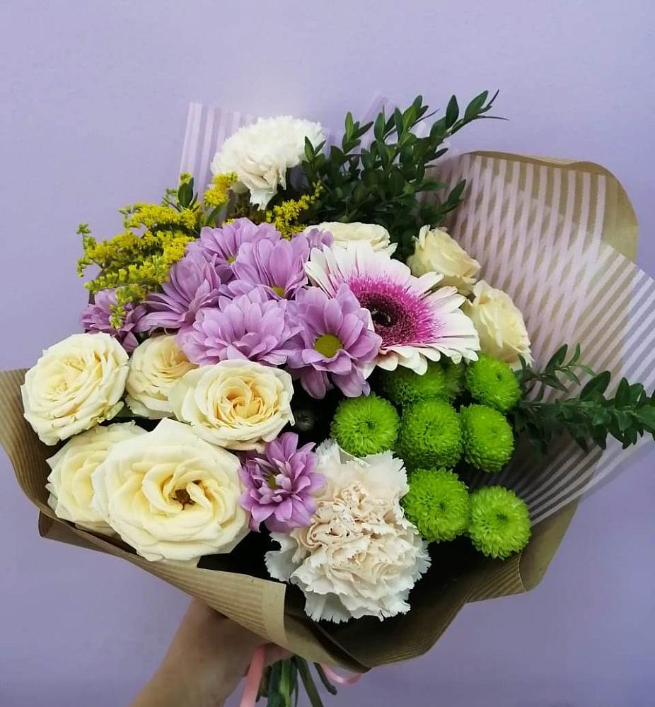 Букет цветов из: Хризантемы, Розы, Гвоздики и Герберы в Грушевском