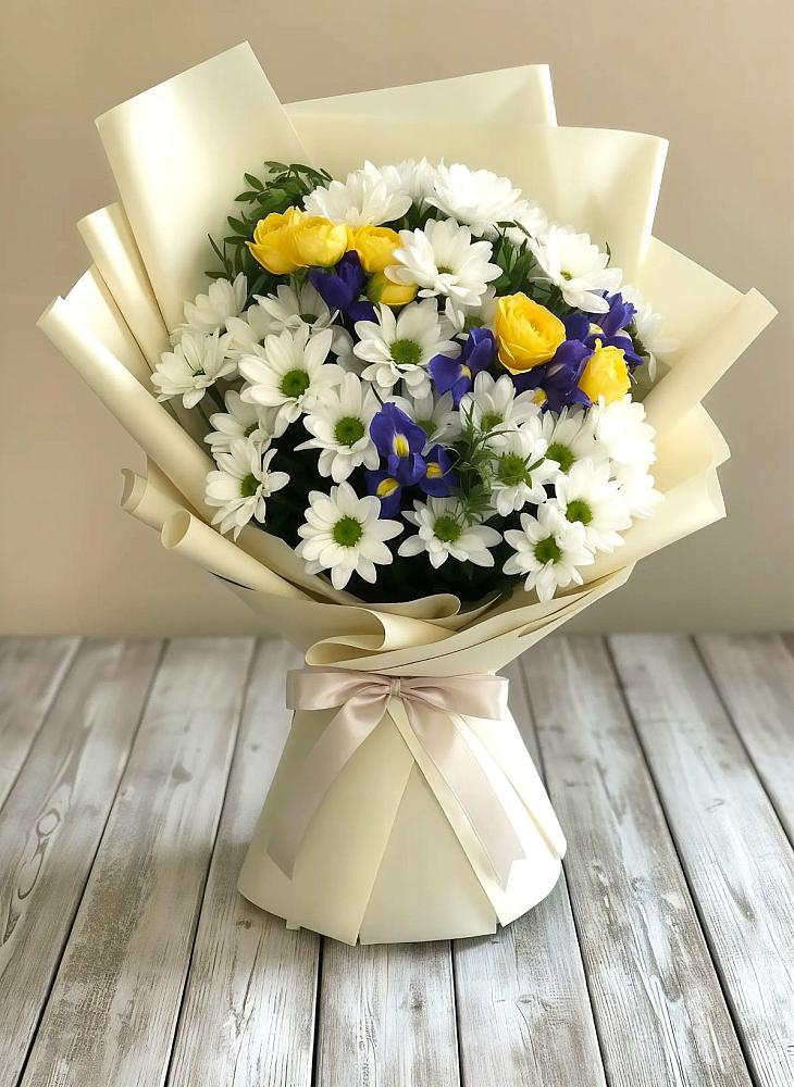 Букет цветов из: Ирисы, Хризантемы и Розы в Грушевском