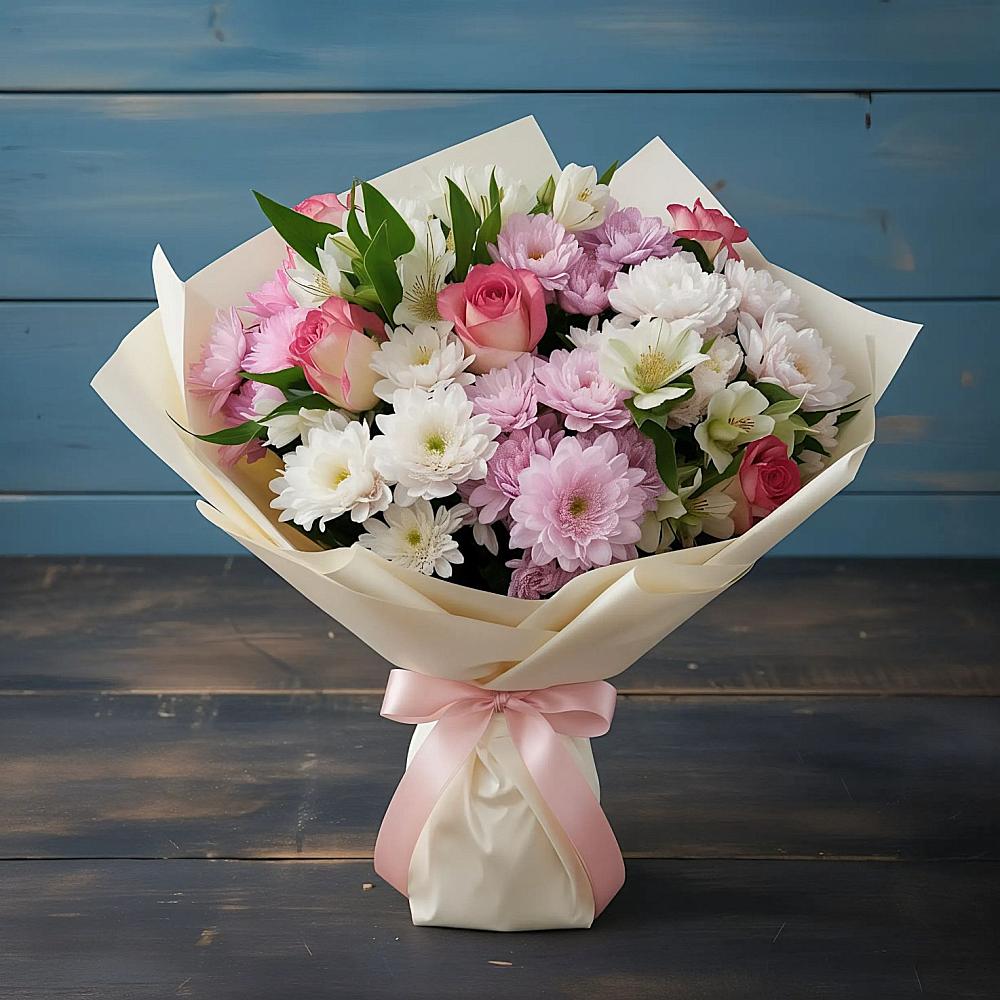 Букет цветов из: Хризантемы, Альстромерии и Розы в Грушевском